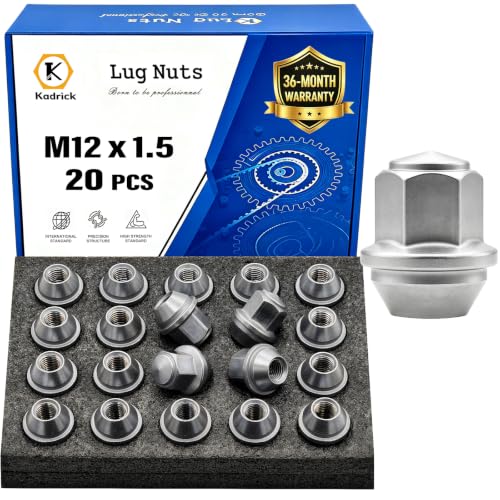 Kadrick 20pcs M12x1.5 Lug Nuts for 2001-2024 Ford Escape/2012-2018 Focus/2006-2020 Fusion/Lincoln 2015-19 MKC, One-Piece Solid OEM Factory Style Design, Built for Cold & Corrosive Environments M14x1.5 20 Pack-Ford Escape Silver