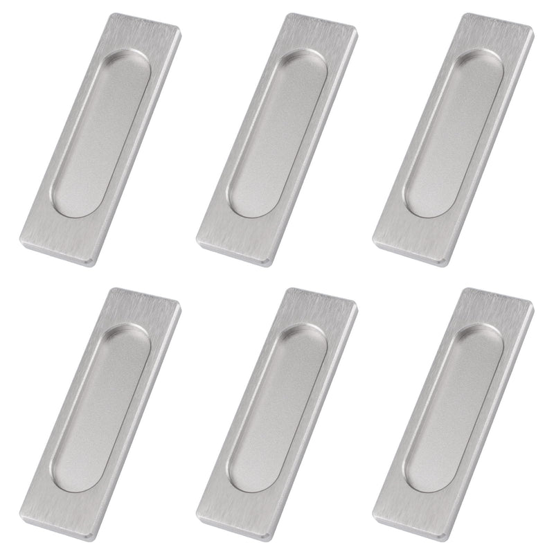 MOROBOR Self-Stick Rectangular Sliding Door Pulls, 6pcs Aluminum Alloy Flush Pull Punch-Free Handle for Sliding Barn Door Windows Cabinets (Brushed Steel, 100mm) Brushed Steel-6PCS