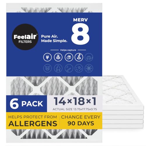 14x18x1 Air Filter, MERV 8, 6 Pack – Premium Pleated HVAC & Furnace Filter, Electrostatic AC Filter Replacement (Actual Size: 13.75" x 17.75" x 0.75") 14x18x1