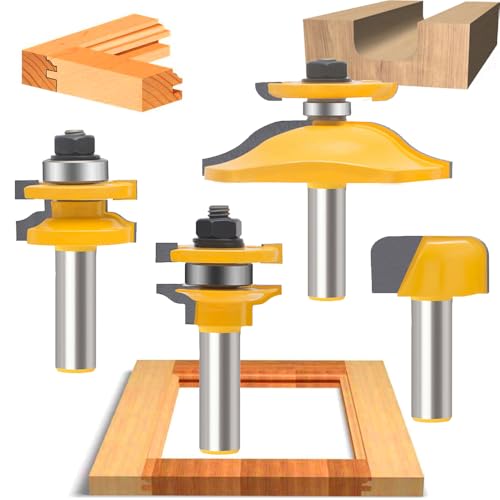 TAIWAIN 1/2-Inch Shank Tongue and Groove Flooring Router Bit Set 4 PCS, Wood Cabinet Milling Router Bits Sets Cutter, Woodworking Miter Carbide CNC Cutting Tool for Doors,Tables (5)