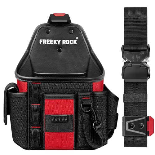 Electrician Tool Pouch with Quick Detach Belt Clip, Heavy Duty Tool Belt Pouches with Notebook Pocket, Tape Measure Holder & Screwdriver Loops for Carpenter, Contractor, HVAC Tech & DIY Large Pouch with Belt