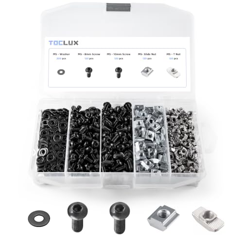 680 pcs 20 Series Aluminum Extrusion Black M5 T-Nut and Screw Kit – Sliding & Drop-in T-Nuts, M5x8mm & M5x10mm Screws, Washers – for 6mm T-Slot Accessories Extruded Aluminum Hardware 680 pcs 20 Series M5 Black