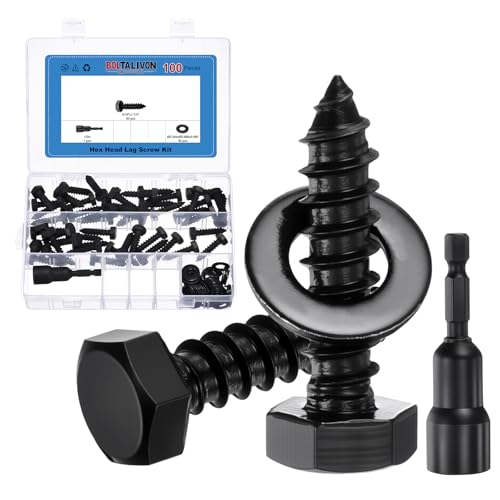 50Set Hex Head Lag Screw W/Washer&Driver Bit 5/16" x1-1/4 304SS Black 5/16"x1-1/4" 50