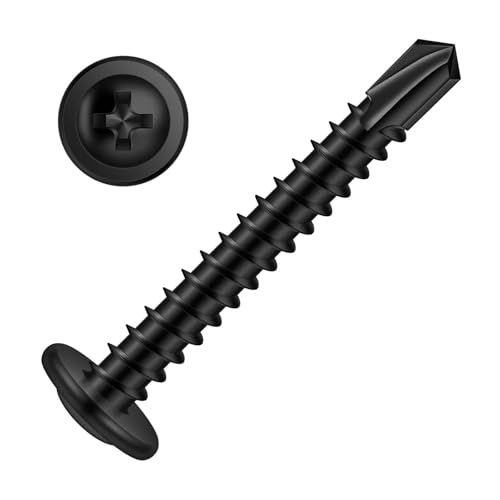 #8 x 2 Sheet Metal Screws, 410 Stainless Steel Truss Head Fast Self Drilling Screws, Black Oxide, Screwdriver Bit Included, 200 PCS #8 x 2"