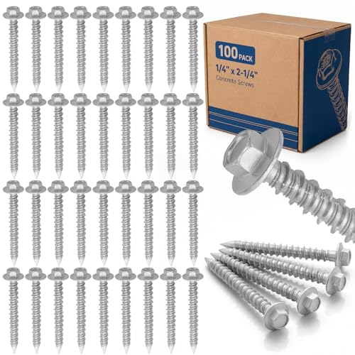 Landhoow 100 Pcs 1/4" x 2-1/4" Hex Head Concrete Anchors, Masonry Screws
