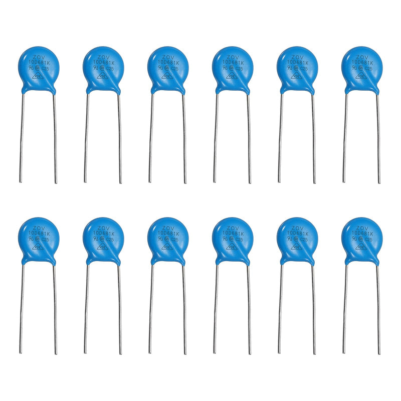 QUARKZMAN 12-piece Varistors 10D681K AC420V DC560V Round Varistor Blue | 10.5mm Diameter Radial Lead Disc Varistor, for Resistive Power Supply Industrial Plants