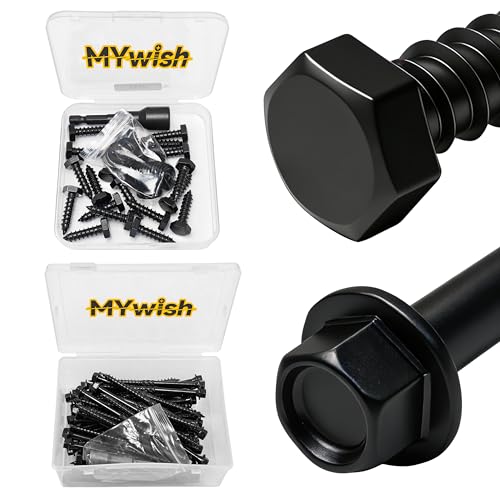 Mywish (20Sets) 1/4" x 1" Hex Head Lag Bolts & 50Pcs 4 Inch Wood Screws, #14 x 4 Heavy Duty Outdoor Wood Screws Assortment Kit Deck Screws, Lag Screws Wood Screws, Black Timber Screws Lag Bolts