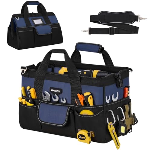 16-Inch Heavy Duty Tool Bag, 22 Pockets Empty Tool Box Organizer Storage, Soft Large Tote Toolbox Organization Portable Handle Carry Drill Toolbag for Handyman Home DIYer, Dad Men Gifts, Blue 16 Inch