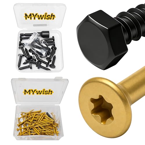 Mywish (20Sets) 1/4" x 1" Hex Head Lag Bolts & 77Pcs Wood Screws #10 x 2-1/2" 1lb Box, Deck Screws 2 1/2 Inch, T25 Torx Drive Head, Outdoor Construction Screws, Heavy Duty Lag Screws with Washers