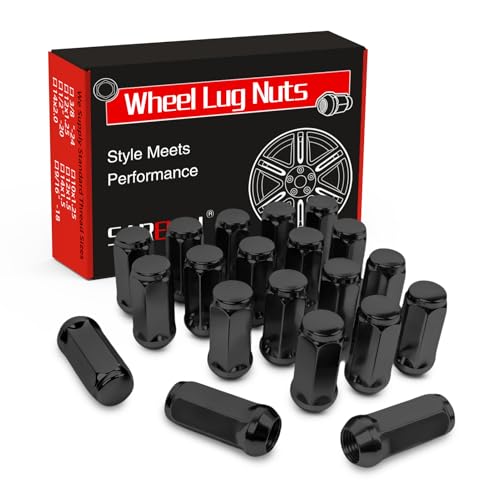 1/2-20 Long Lug Nuts, Closed End Bulge Acorn Black, 48mm 20Pcs 20Pcs 1.9" Long 1/2"-20