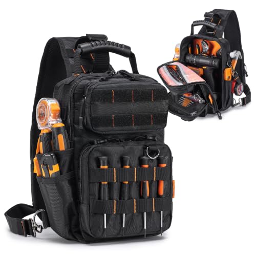 Tactical Electrician Tool Pouch Bag Small Compact & Portable HVAC Crossbody Sling Tool Bag Waterproof Technician Tools Pouches Organizer With Compartments, Shoulder Strap