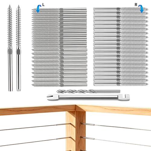 80 Pack Swage Lag Screws for 1/8" Cable Railing,T316 Stainless Steel Left & Right Handed Thread, Wood Posts DIY Baluster Hardware Kit, Wrench Included (40pairs, Sliver) 80