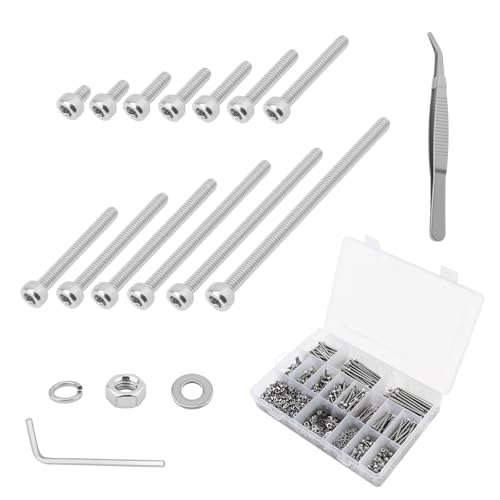2000pcs M3-0.5 Bolts and Nuts Set, 304 Stainless Steel M3 Hex Socket Head Cap Screws Bolts Nuts and Washers Assortment Kit with Hex Wrench, Tweezers