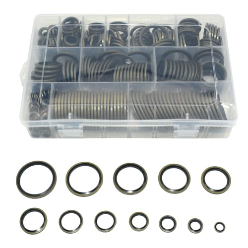 VARMHUS 378PCS Metal Bonded Sealing Washer Kit, Self-Centering Gasket Assortment for Automotive, M6 to M30 (12 Sizes)