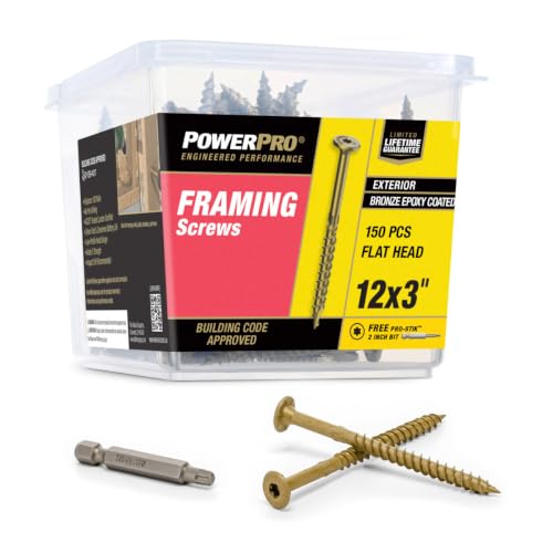 Power Pro Framing Screws, #12 x 3in, 150 Pieces, Bronze #12 x 3 inch 150pc