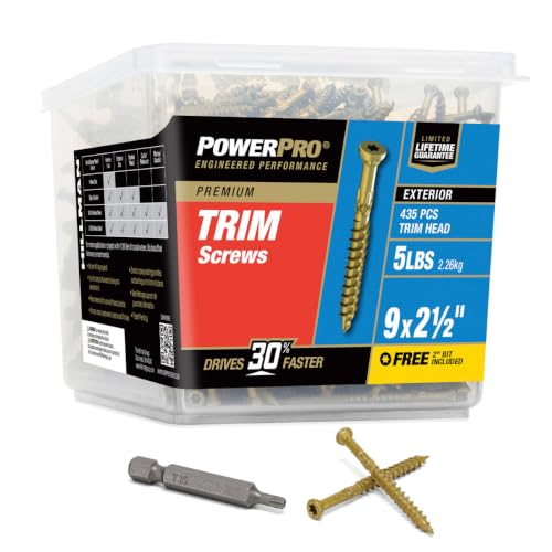 Power Pro Premium Exterior Trim Screws, #9 x 2-1/2in, 435 Pieces, Bronze #9 x 2-1/2 inch 5lb