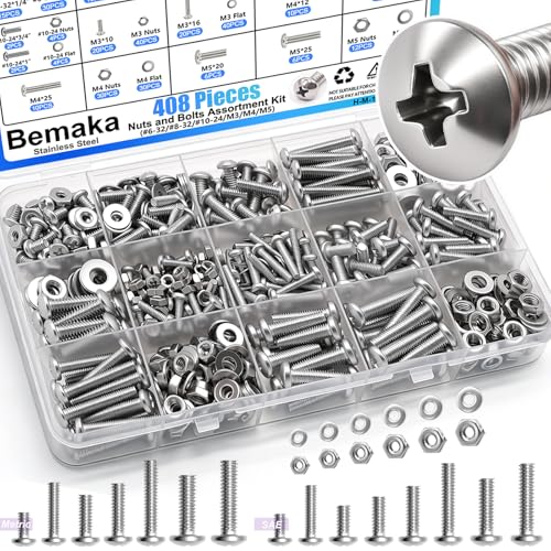 730Pcs Machine Screws Nuts and Bolts Assortment Kit, 304 Stainless Steel Bolts 16 Sizes #4-40#6-32#8-32#10-24 Phillips Pan Head Hardware Screws + 408PCS Machine Screws Nuts and Bolts Assortment