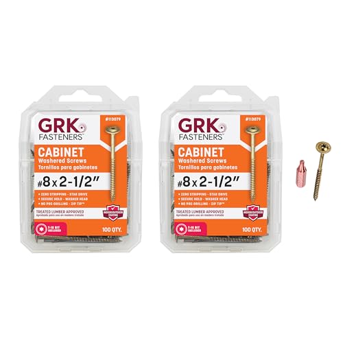 GRK Fasteners #8 x 2-1/2" Low-Profile Cabinet Washered Screws, 330 PCS Brass #8 x 2-1/2" 200