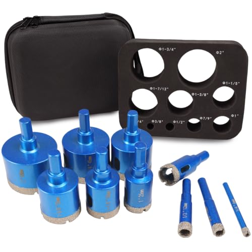 10Pcs Diamond Tile Hole Saw Kit, 1/4"-2" Vacuum Brazed Tile Drill Bits 10