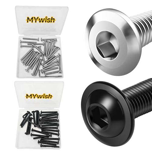 Mywish 30Pcs M6 x 50mm M6 Screws & M6 x 50mm 25Pcs Flange Button Head Hex Socket Cap Screws Bolts, 304 Stainless Steel Furniture M6x1.0 Bolts Full Thread, Flat Head M6x1.0 Bolt Hex Socket Cap Screws B