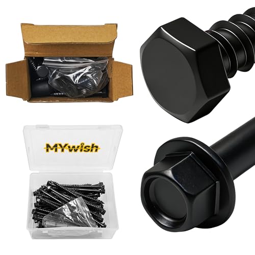 Mywish (40Sets) 1/4" x 2" Hex Head Lag Bolts & 50Pcs 4 Inch Wood Screws, #14 x 4 Heavy Duty Outdoor Wood Screws Assortment Kit Deck Screws, Heavy Duty Lag Screws with Washers, Lag Screws Wood Screws,