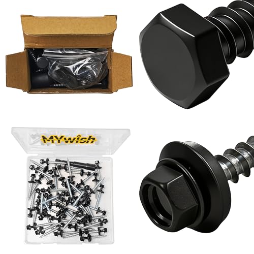 Mywish (40Sets) 1/4" x 2" Hex Head Lag Bolts & 50Pcs #10 x 1-1/2 Hex Head Self Tapping Metal Roofing Screws with Rubber Washer, Lag Screws Wood Screws, Heavy Duty Lag Screws with Washers