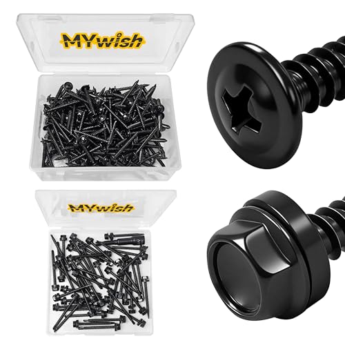 Mywish 100Pcs #10×2" Black Self Tapping Screws for Metal & 50pcs #10 x 2 Self Drilling Screws for Metal, 410 Stainless Steel Hex Washer Head Self Drilling Screws, Black Oxided Self Tapping Sheet Metal