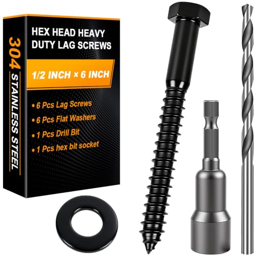 Hex Head Lag Bolts for Wood, 1/2" x 6", Lag Screws 6 PCS 1/2" x 6"