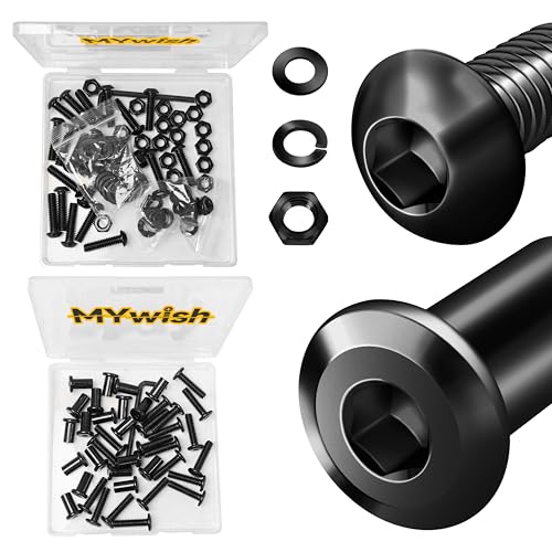Mywish (20Sets) 1/4-20 Bolt x 1" Button Head Socket Cap Bolts & (20Sets) 1/4-20 x 1 Flat Head Socket Cap Screws Bolts and Barrel Nuts Kit, Black Oxide 304 Stainless Steel Nuts and 18-8 Allen Screws As