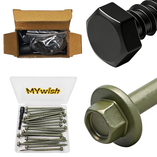 Mywish (40Sets) 1/4" x 2" Hex Head Lag Bolts & 20 Pack #14 x 4 Inch Exterior Lag Screws, 6.3x100mm Serrated Hex Washer Structural Deck Wood Screw, Lag Screws Wood Screws, Heavy Duty Construction Screw