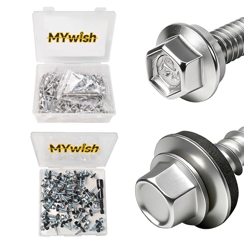 Mywish 200pcs #10×1" Self Tapping Screws for Metal & #10 x 1 Hex Head Self-Drilling Sheet Metal Roofing Screws with EPDM Washer, Sheet Metal Screws, Hex Washer Head Self Drilling Screws, Sheet Metal R