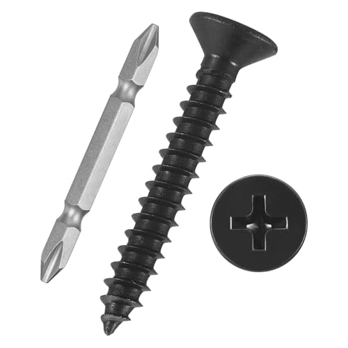 501pcs Phillips Flat Head Wood Screws with Screwdriver #6x1 Black