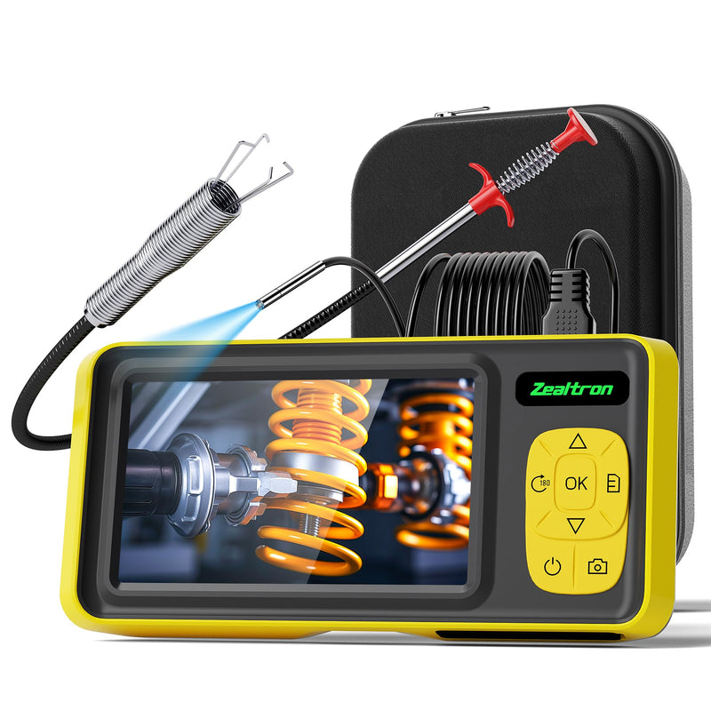 Endoscope with Light, 3.9mm Ultra-Thin Probe, 4.3" IPS Screen 1080P HD IP67 Waterproof Borescope Inspection Camera, USB Interchangeable 16.5ft Semi-Rigid Cable, 3.3ft Drain Clog Remover Included Yellow