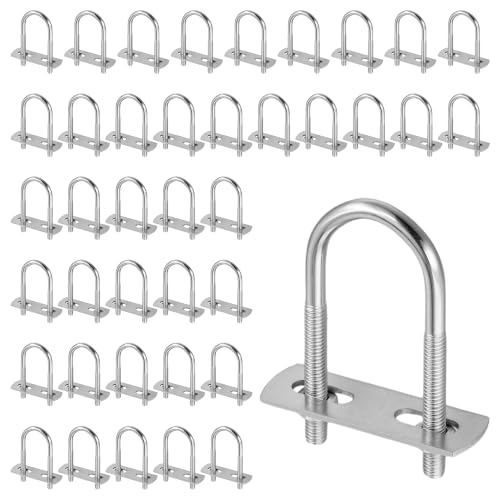 40 Sets M6 x 25 x 70mm U Bolt, Zinc Plated Steel U Clamp with Washers and Nuts for Construction, Trailer, Boat Trail, Silver