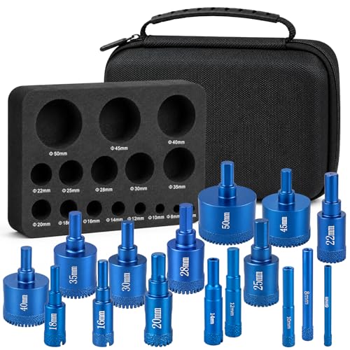 16-Piece Diamond Hole Saw Set, 1/4-2 Inch Tile Drill Bits with Guide 16