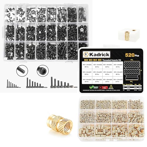 1290 Pcs M2 M3 M4 Hex Socket Cap Head Screw Assortment and 520 Pcs M2 M5 M4 M5 Heat Set Inserts Assortment Heat Set Insert Kit