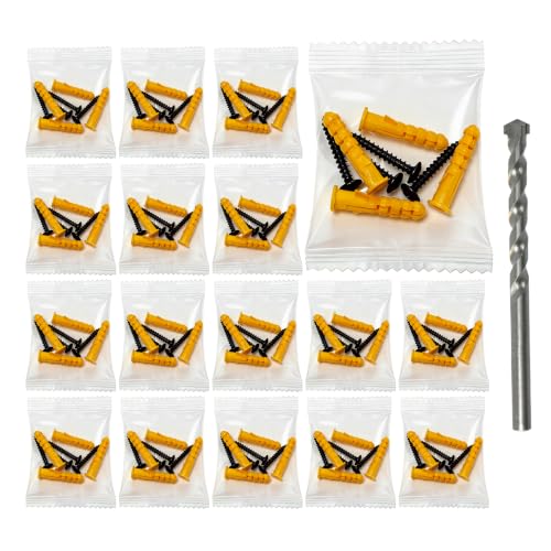 Masonry Anchors and Screws Kit 80 Sets Plastic Wall Plugs & Screws with 1 Masonry Drill Bit Heavy Duty Fasteners for Brick Concrete Block and Stone Walls (Yellow, M4-30) yellow