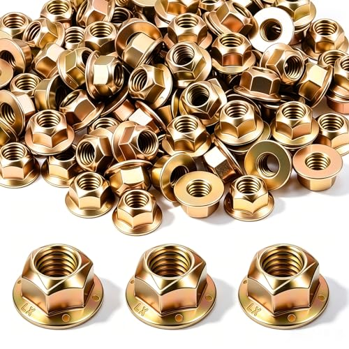 100 Pack 3/8"-16 Grade 8 Hex Flange Lock Nuts, Flange 100