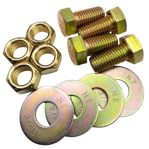 3/4"-10 x 1-1/2" Grade 8 Bolts (4-Pack) – Heavy-Duty Hex Bolts Includes USS Flat Washers & All Metal Prevailing Torque Lock Nuts – High-Strength SAE J429 1.5" Coarse Thread Yellow Zinc Bolts, All-Metal Lock Nuts 4