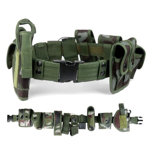 RUNCL Utility Belt, Simple Waist Pack or 10-in-1 Modular Tool Belt for Airsoft, Hiking, Camping and Outdoor Use Jungle Camo