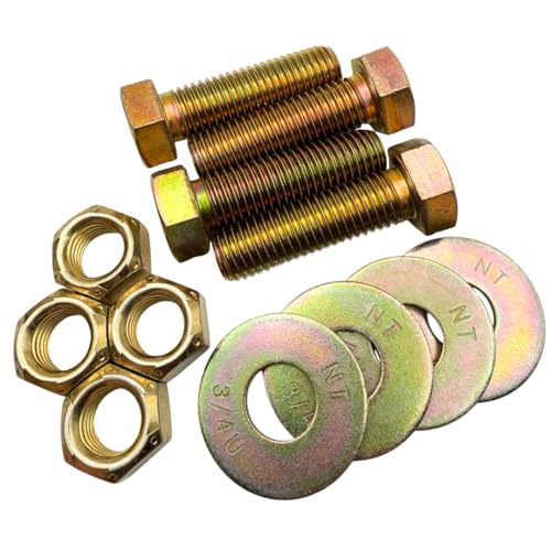 3/4"-10 x 2-1/2" Grade 8 Bolts (4-Pack) – Heavy-Duty Hex Bolts Includes USS Flat Washers & All Metal Prevailing Torque Lock Nuts – High-Strength SAE J429 2.5" Coarse Thread Yellow Zinc Bolts, All-Metal Lock Nuts 4