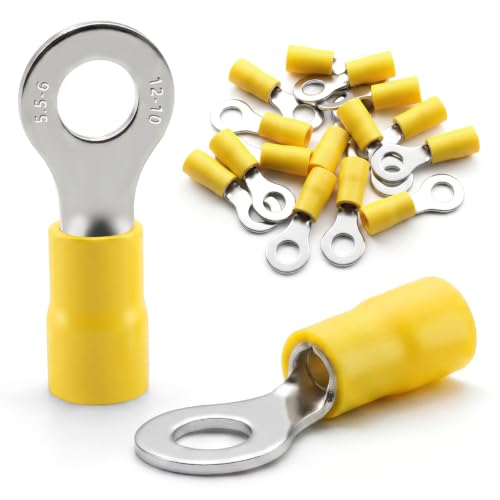 Ring Cable Lugs 4.0 - 6.0 mm² Hole Diameter M6 Yellow Pack of 15 | Cable lugs partially insulated PVC zip cable connectors made of tin-plated copper 4 - 6 mm² M6