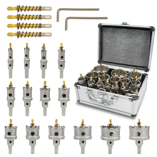 20PCS Carbide Hole Saw Kit for Metal, 1/2" to 2-1/4" Hole Cutter Set