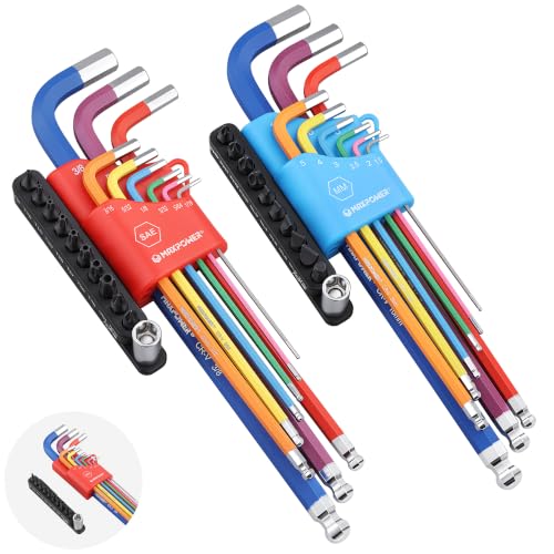 MAXPOWER 18PCS Hex Key & 22PCS Bit Set, SAE/Metric Extra Long Arm Ball End
