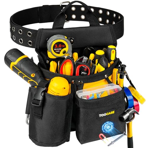 Tool Belts,18-Pocket Magnetic Tool Pouches with Drill Holster,Metal Buckle Black&yellow