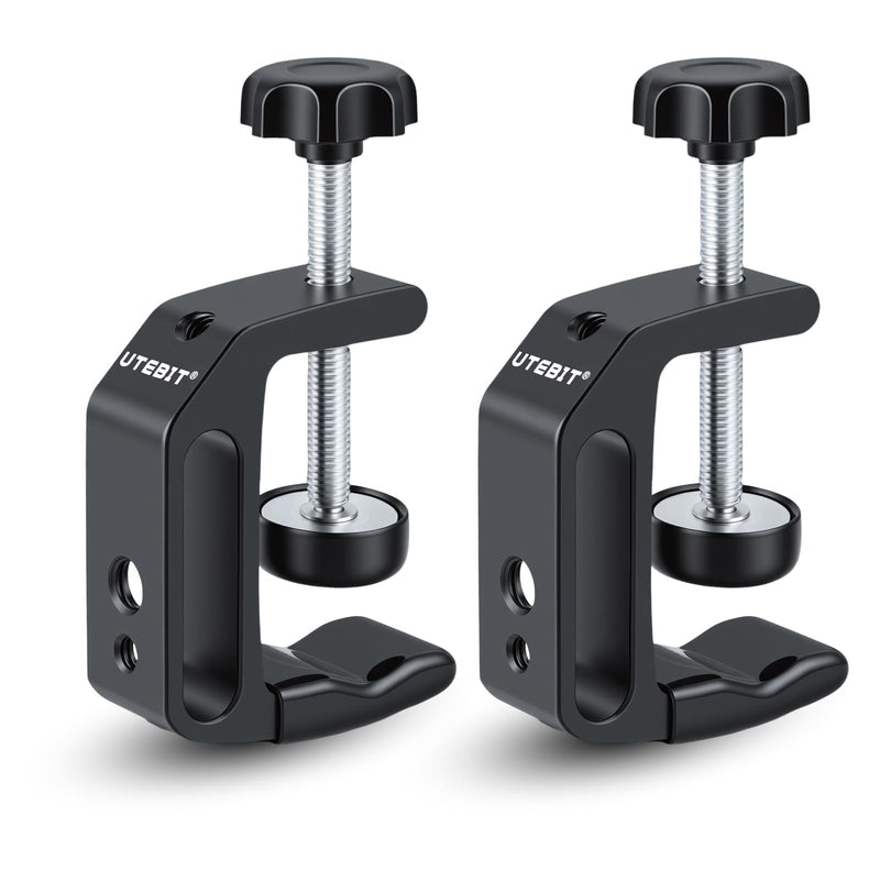 UTEBIT Universal C-Table Clamp with 1/4" and 3/8" Thread, Aluminum Support Clamp Desktop Mount Holder for Range 0.36"-2", Versatile Desk Clamp for LCD Monitor Flash Carts Benches Worktables 0.36-2.0 inch 2