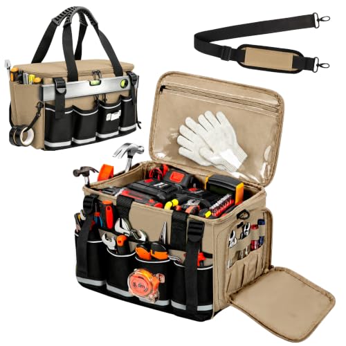 14-Inch Heavy Duty Tool Bag, 17 Pocket Tool Box Organizer Khaki