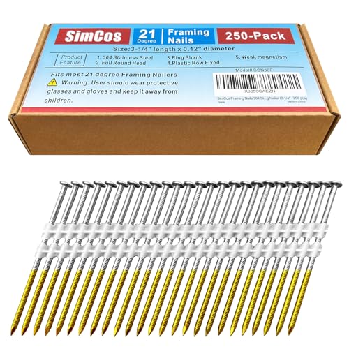 304 Stainless Steel 21 Degree 3-1/4 Inch Framing Nails,250-Pack 3-1/4"--250 pcs