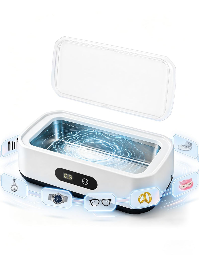 Ultrasonic Jewelry Cleaner, 22oz 49kHz Cleaner for Retainer, Eyeglasses, Watches and Rings, 304 Stainless Steel Tank, Digital Timer, 5 Cleaning Modes, Gift for Mom, Bride or Dentists M