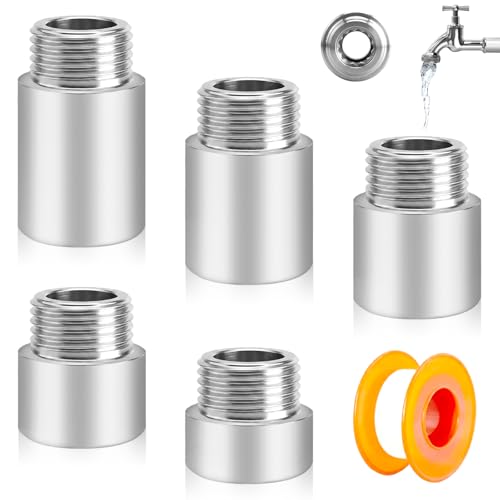 5 Piece Tap Extension 1/2 Inch Stainless Steel Extension Fitting 10/15/20/25/30 mm Tap Extension Water Connection Extension Thread Fitting for Taps Corner Valves Shower Heads